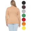 image:imageSTRETCH IS COMFORT Womens Long Sleeve Lay Flat Crew Neck Tee  Everyday Top  Plus amp Regular Sizes S5XBeige