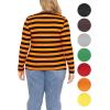 image:imageSTRETCH IS COMFORT Womens Long Sleeve Lay Flat Crew Neck Tee  Everyday Top  Plus amp Regular Sizes S5XBlack Orange Stripes