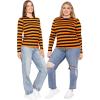 image:imageSTRETCH IS COMFORT Womens Long Sleeve Lay Flat Crew Neck Tee  Everyday Top  Plus amp Regular Sizes S5XBlack Orange Stripes