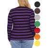 image:imageSTRETCH IS COMFORT Womens Long Sleeve Lay Flat Crew Neck Tee  Everyday Top  Plus amp Regular Sizes S5XBlack Purple Stripes