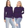 image:imageSTRETCH IS COMFORT Womens Long Sleeve Lay Flat Crew Neck Tee  Everyday Top  Plus amp Regular Sizes S5XBlack Purple Stripes