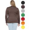 image:imageSTRETCH IS COMFORT Womens Long Sleeve Lay Flat Crew Neck Tee  Everyday Top  Plus amp Regular Sizes S5XBrown