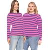 image:imageSTRETCH IS COMFORT Womens Long Sleeve Lay Flat Crew Neck Tee  Everyday Top  Plus amp Regular Sizes S5XPink Purple Stripes
