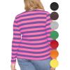 image:imageSTRETCH IS COMFORT Womens Long Sleeve Lay Flat Crew Neck Tee  Everyday Top  Plus amp Regular Sizes S5XPink Purple Stripes