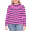 image:imageSTRETCH IS COMFORT Womens Long Sleeve Lay Flat Crew Neck Tee  Everyday Top  Plus amp Regular Sizes S5XPink Purple Stripes