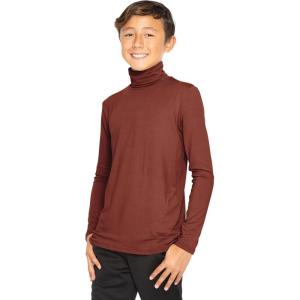 image:imageSTRETCH IS COMFORT Boys Long Sleeve Turtleneck Shirt  Soft Stretchy Lightweight Base Layer Everyday Top  216Almond