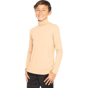 image:imageSTRETCH IS COMFORT Boys Long Sleeve Turtleneck Shirt  Soft Stretchy Lightweight Base Layer Everyday Top  216Beige