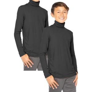 image:imageSTRETCH IS COMFORT Boys Long Sleeve Turtleneck Shirt  Soft Stretchy Lightweight Base Layer Everyday Top  216Black 2 Pack