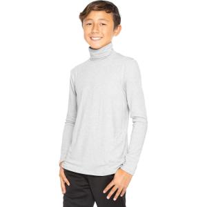 image:imageSTRETCH IS COMFORT Boys Long Sleeve Turtleneck Shirt  Soft Stretchy Lightweight Base Layer Everyday Top  216Heather Gray
