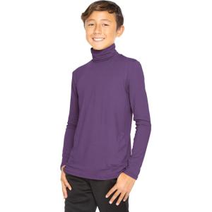 image:imageSTRETCH IS COMFORT Boys Long Sleeve Turtleneck Shirt  Soft Stretchy Lightweight Base Layer Everyday Top  216Purple