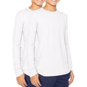 image:imageSTRETCH IS COMFORT Boys Oh So Soft Long Sleeve Top Crew Neck  416White 2 Pack