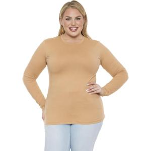 image:imageSTRETCH IS COMFORT Womens Long Sleeve Lay Flat Crew Neck Tee  Everyday Top  Plus amp Regular Sizes S5XBeige