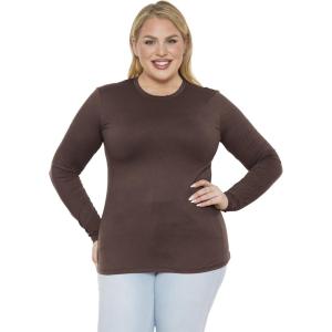 image:imageSTRETCH IS COMFORT Womens Long Sleeve Lay Flat Crew Neck Tee  Everyday Top  Plus amp Regular Sizes S5XBrown