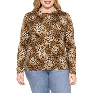 image:imageSTRETCH IS COMFORT Womens Long Sleeve Lay Flat Crew Neck Tee  Everyday Top  Plus amp Regular Sizes S5XBrown Cheetah