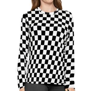 image:imageSTRETCH IS COMFORT Womens Long Sleeve Lay Flat Crew Neck Tee  Everyday Top  Plus amp Regular Sizes S5XCheckered Black and White