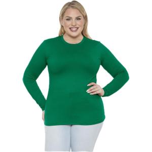 image:imageSTRETCH IS COMFORT Womens Long Sleeve Lay Flat Crew Neck Tee  Everyday Top  Plus amp Regular Sizes S5XKelly Green