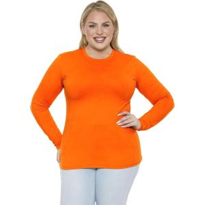 image:imageSTRETCH IS COMFORT Womens Long Sleeve Lay Flat Crew Neck Tee  Everyday Top  Plus amp Regular Sizes S5XOrange