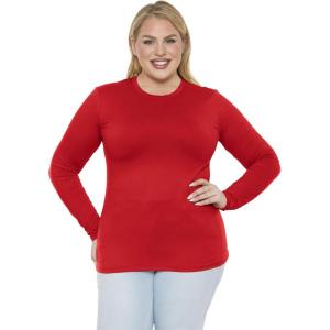 image:imageSTRETCH IS COMFORT Womens Long Sleeve Lay Flat Crew Neck Tee  Everyday Top  Plus amp Regular Sizes S5XRed