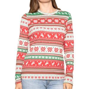 image:imageSTRETCH IS COMFORT Womens Long Sleeve Lay Flat Crew Neck Tee  Everyday Top  Plus amp Regular Sizes S5XRed Reindeer
