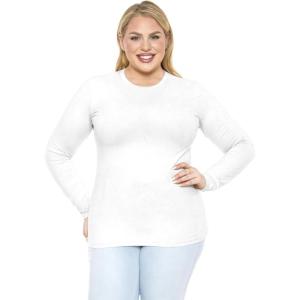 image:imageSTRETCH IS COMFORT Womens Long Sleeve Lay Flat Crew Neck Tee  Everyday Top  Plus amp Regular Sizes S5XWhite