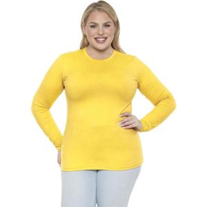 image:imageSTRETCH IS COMFORT Womens Long Sleeve Lay Flat Crew Neck Tee  Everyday Top  Plus amp Regular Sizes S5XYellow