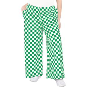 image:imageSTRETCH IS COMFORT Womens amp Plus Size Relaxed Fit Cotton Wide Leg Pants with Pockets  Soft Ankle Length  S5XLCheckered Green