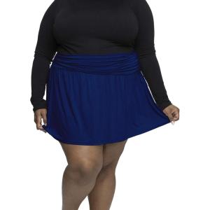 image:imageSTRETCH IS COMFORT Womens Asymmetrical Gathered Skater Skirt Navy Blue 3X