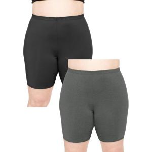 image:imageSTRETCH IS COMFORT Womens Biker and Knee Length Leggings  2 Pack  S  7XBlack  Charcoal