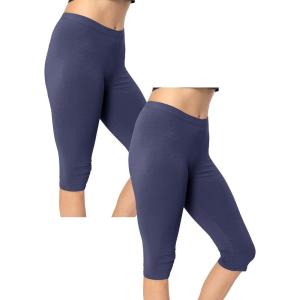 image:imageSTRETCH IS COMFORT Womens Biker and Knee Length Leggings  2 Pack  S  7XNavy Blue