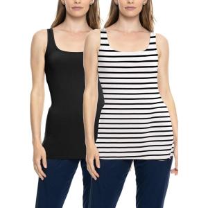 image:imageSTRETCH IS COMFORT Womens Oh So Soft Cropped and Long Length Tank Top  Small  5XBlack  Nautical Black Stripes