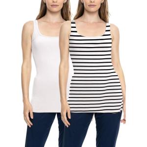 image:imageSTRETCH IS COMFORT Womens Oh So Soft Cropped and Long Length Tank Top  Small  5XWhite  Nautical White Stripes