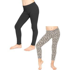 image:imageSTRETCH IS COMFORT Girls 2 Pack Oh So Soft Footless Leggings  Stretchy  Size 214Black  Baige Cheetah