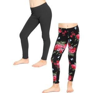 image:imageSTRETCH IS COMFORT Girls 2 Pack Oh So Soft Footless Leggings  Stretchy  Size 214Black  Black Floral