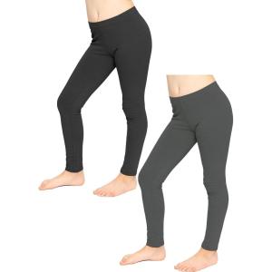 image:imageSTRETCH IS COMFORT Girls 2 Pack Oh So Soft Footless Leggings  Stretchy  Size 214Black  Charcoal Gray