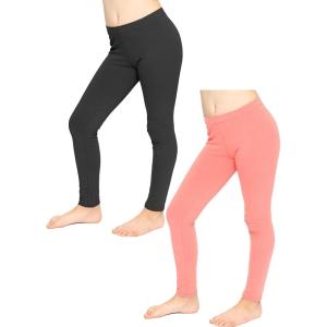 image:imageSTRETCH IS COMFORT Girls 2 Pack Oh So Soft Footless Leggings  Stretchy  Size 214Black  Coral