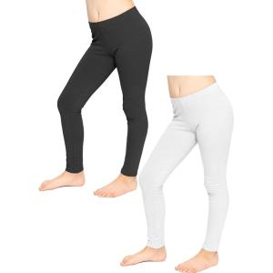image:imageSTRETCH IS COMFORT Girls 2 Pack Oh So Soft Footless Leggings  Stretchy  Size 214Black  Heather Gray