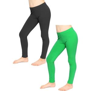 image:imageSTRETCH IS COMFORT Girls 2 Pack Oh So Soft Footless Leggings  Stretchy  Size 214Black  Kelly Green