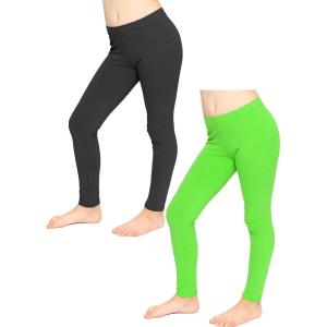 image:imageSTRETCH IS COMFORT Girls 2 Pack Oh So Soft Footless Leggings  Stretchy  Size 214Black  Lime Green