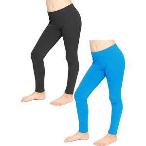 image:imageSTRETCH IS COMFORT Girls 2 Pack Oh So Soft Footless Leggings  Stretchy  Size 214Black  Ocean Blue
