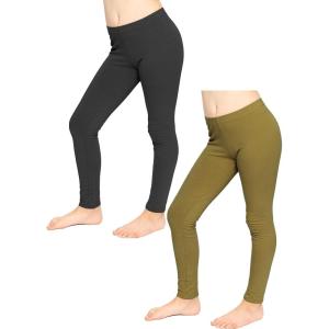 image:imageSTRETCH IS COMFORT Girls 2 Pack Oh So Soft Footless Leggings  Stretchy  Size 214Black  Olive Green