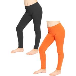 image:imageSTRETCH IS COMFORT Girls 2 Pack Oh So Soft Footless Leggings  Stretchy  Size 214Black  Orange