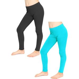 image:imageSTRETCH IS COMFORT Girls 2 Pack Oh So Soft Footless Leggings  Stretchy  Size 214Black  Turquoise