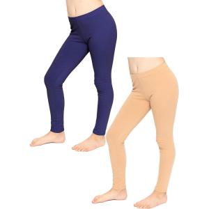 image:imageSTRETCH IS COMFORT Girls 2 Pack Oh So Soft Footless Leggings  Stretchy  Size 214Navy Blue  Beige