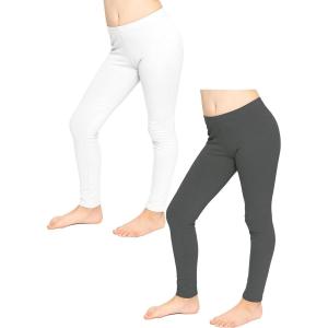 image:imageSTRETCH IS COMFORT Girls 2 Pack Oh So Soft Footless Leggings  Stretchy  Size 214White  Charcoal Grey