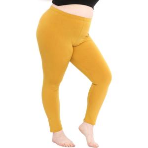 image:imagePlus Size Women Cotton Leggings Full Length Ankle Pants High Waist Stretch and Knee Length Leggings Soft Breathable 1X  10XMustard Yellow