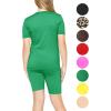 image:imageSTRETCH IS COMFORT Girls Oh So Soft Short Sleeve Basic Tee with Matching Shorts Set Cozy Casual Outfit for Kids Sizes SXLKelly Green