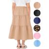 image:imageGirls Skirt Maxi Long Skirts Tiered Flowy Skirt for Teen Girls Elastic Waist Modest Soft Cotton 2T16Beige