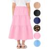 image:imageGirls Skirt Maxi Long Skirts Tiered Flowy Skirt for Teen Girls Elastic Waist Modest Soft Cotton 2T16Light Pink