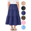 image:imageGirls Skirt Maxi Long Skirts Tiered Flowy Skirt for Teen Girls Elastic Waist Modest Soft Cotton 2T16Navy Blue