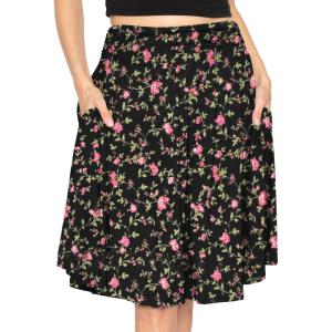 image:imageSTRETCH IS COMFORT Womens and Plus Size Scoop Hem Flare Mid Length Skirt with Pockets  S5XBlack Rose Vine